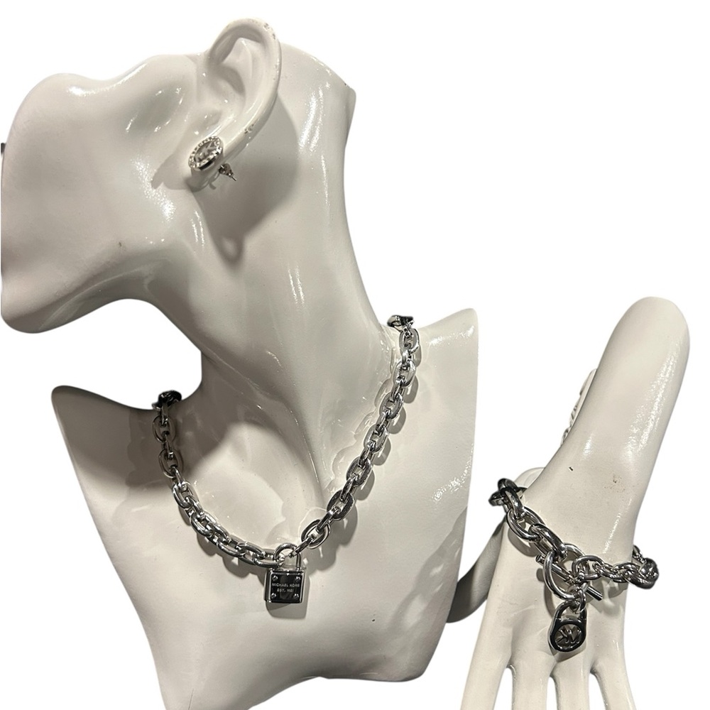 Michael Kors Silver Chain Necklace, Bracelet and Earrings Set